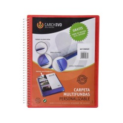 Carpeta carchivo archivex polipropileno canguro roja escaparate con espiral 40 fundas cierre gomas din a4