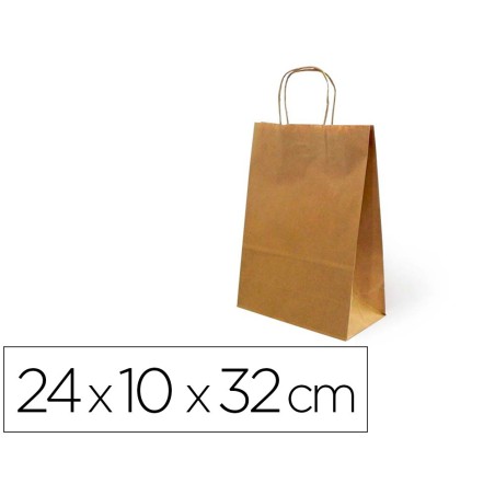 Bolsa kraft basika natural reciclado 90 gr asa retorcida tamaño \s\ 240x100x320 mm