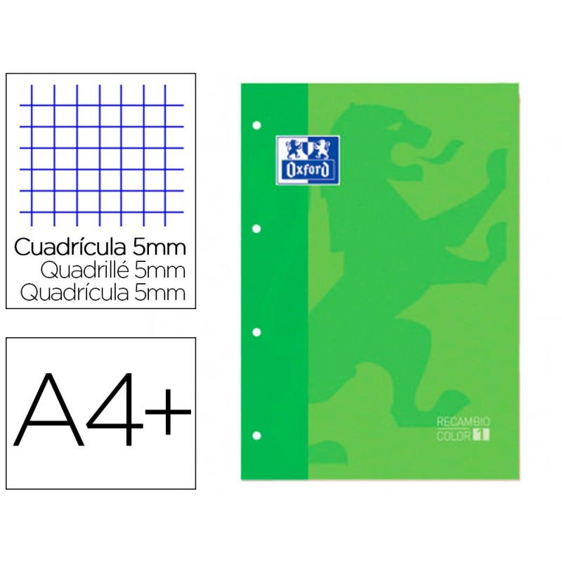 Recambio color 1 oxford din a4 80 hojas 90 gr cuadro 5 mm 4 taladros color verde manzana Recambio color 1 oxford din a4 80 hojas 90 gr cuadro 5 mm 4 taladros color verde manzana