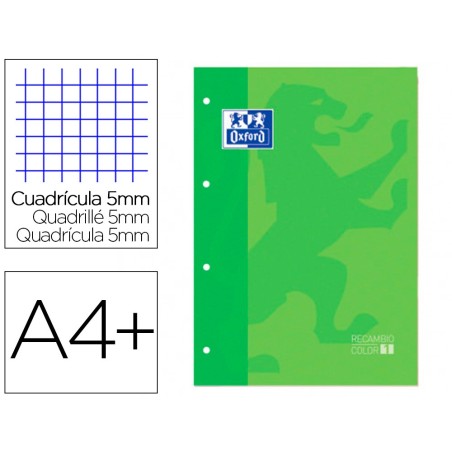 Recambio color 1 oxford din a4 80 hojas 90 gr cuadro 5 mm 4 taladros color verde manzana
