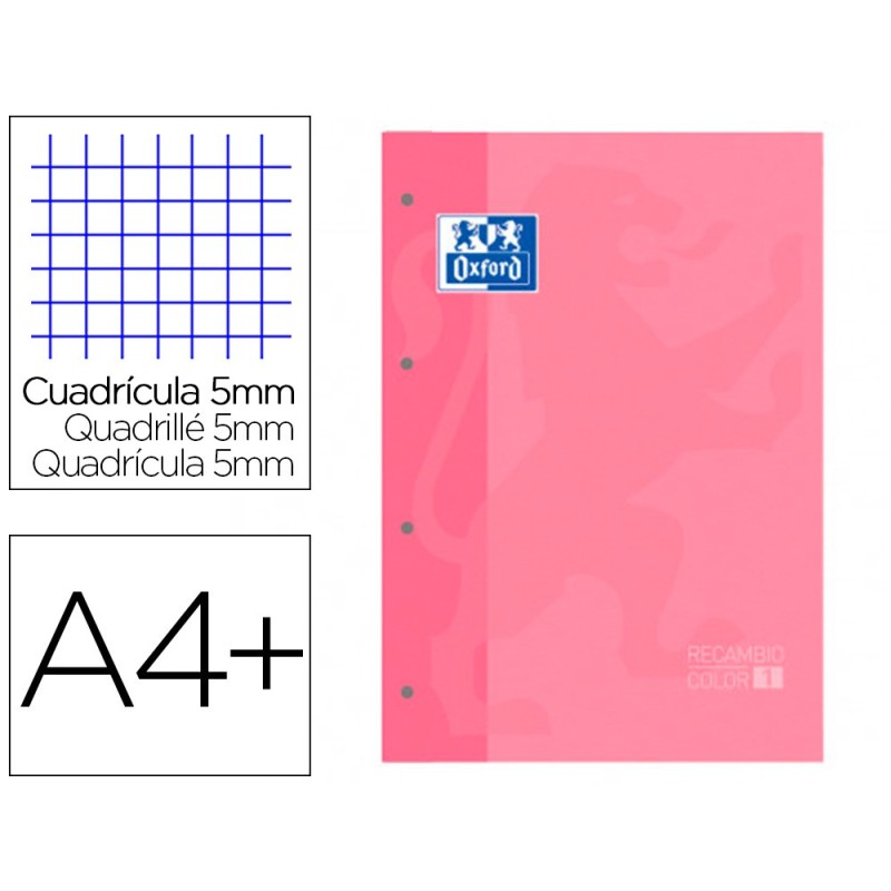 Recambio color 1 oxford din a4 80 hojas 90 gr cuadro 5 mm 4 taladros color rosa chicle Recambio color 1 oxford din a4 80 hojas 90 gr cuadro 5 mm 4 taladros color rosa chicle