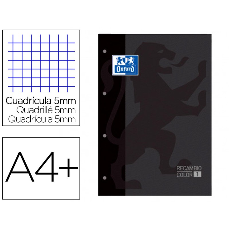 Recambio color 1 oxford din a4 80 hojas 90 gr cuadro 5 mm 4 taladros color negro Recambio color 1 oxford din a4 80 hojas 90 gr cuadro 5 mm 4 taladros color negro