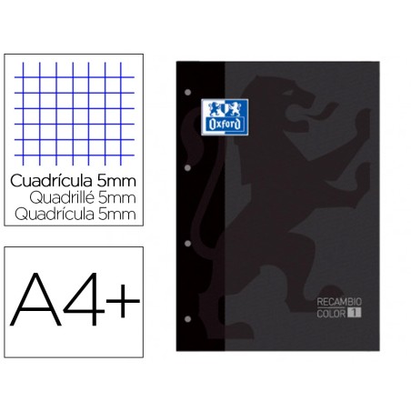 Recambio color 1 oxford din a4 80 hojas 90 gr cuadro 5 mm 4 taladros color negro