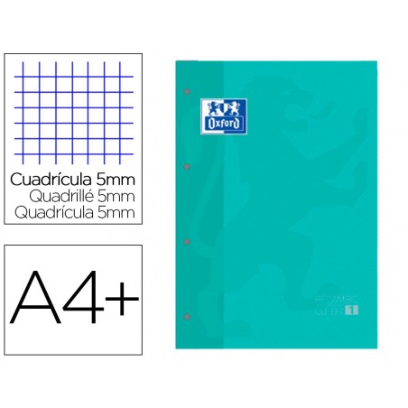 Recambio color 1 oxford din a4 80 hojas 90 gr cuadro 5 mm 4 taladros color ice mint