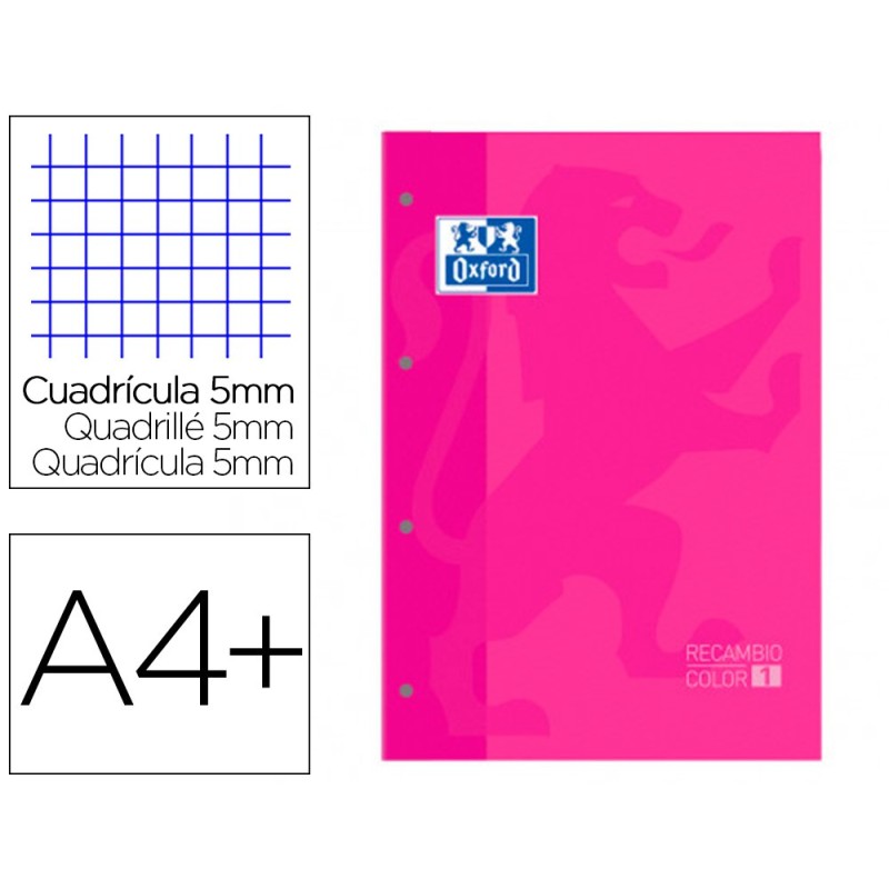 Recambio color 1 oxford din a4 80 hojas 90 gr cuadro 5 mm 4 taladros color fucsia Recambio color 1 oxford din a4 80 hojas 90 gr cuadro 5 mm 4 taladros color fucsia