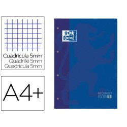 Recambio color 1 oxford din a4 80 hojas 90 gr cuadro 5 mm 4 taladros color azul oscuro