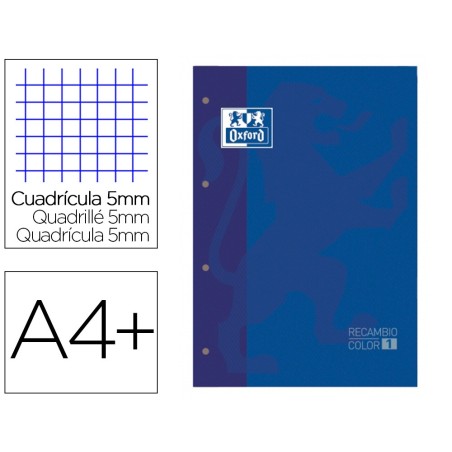 Recambio color 1 oxford din a4 80 hojas 90 gr cuadro 5 mm 4 taladros color azul oscuro