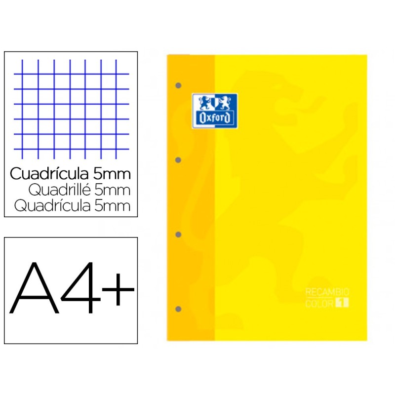 Recambio color 1 oxford din a4 80 hojas 90 gr cuadro 5 mm 4 taladros color amarillo Recambio color 1 oxford din a4 80 hojas 90 gr cuadro 5 mm 4 taladros color amarillo