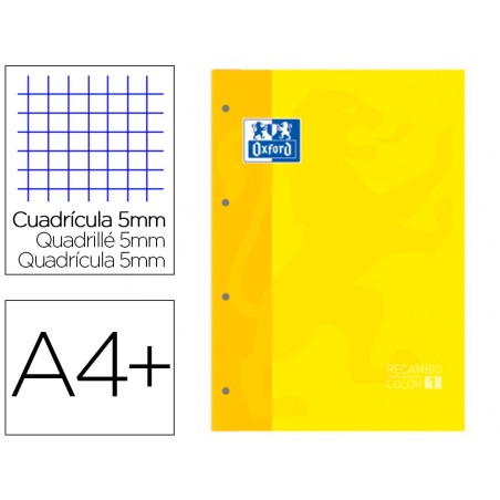 Recambio color 1 oxford din a4 80 hojas 90 gr cuadro 5 mm 4 taladros color amarillo