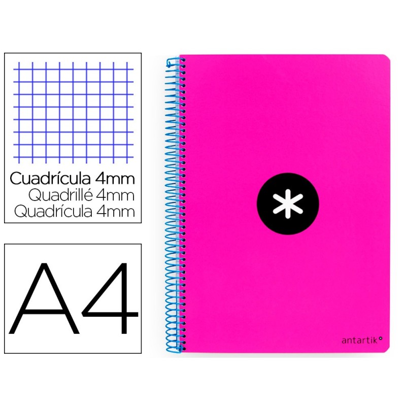 Cuaderno espiral a4 antartik tapa dura 80h 90gr cuadro 4mm con margen color rosa fluor Cuaderno espiral a4 antartik tapa dura 80h 90gr cuadro 4mm con margen color rosa fluor