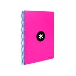 Cuaderno espiral a4 antartik tapa dura 80h 90gr cuadro 4mm con margen color rosa fluor