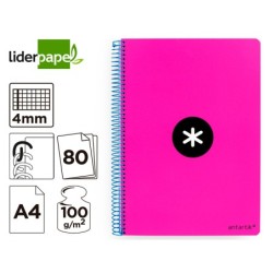 Cuaderno espiral a4 antartik tapa dura 80h 90gr cuadro 4mm con margen color rosa fluor