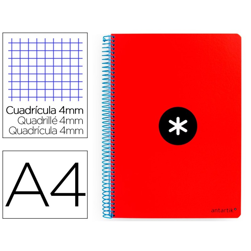 Cuaderno espiral a4 antartik tapa dura 80h 90gr cuadro 4mm con margen color rojo Cuaderno espiral a4 antartik tapa dura 80h 90gr cuadro 4mm con margen color rojo
