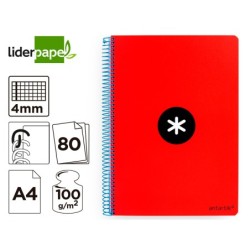 Cuaderno espiral a4 antartik tapa dura 80h 90gr cuadro 4mm con margen color rojo