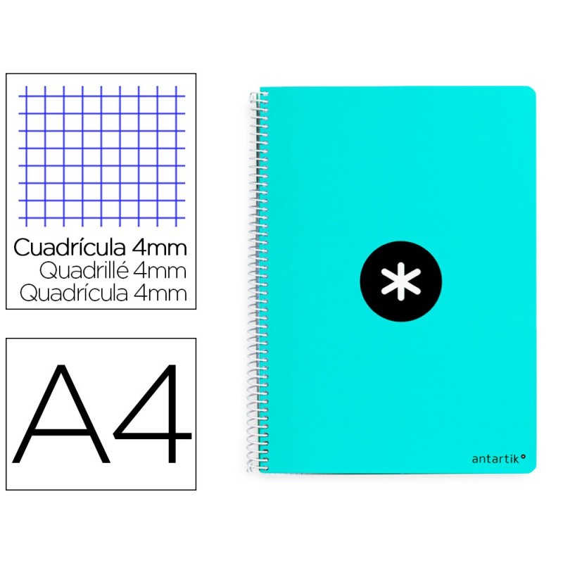Cuaderno espiral a4 antartik tapa dura 80h 90gr cuadro 4mm con margen color menta Cuaderno espiral a4 antartik tapa dura 80h 90gr cuadro 4mm con margen color menta