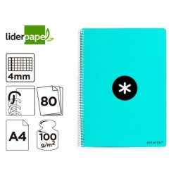 Cuaderno espiral a4 antartik tapa dura 80h 90gr cuadro 4mm con margen color menta