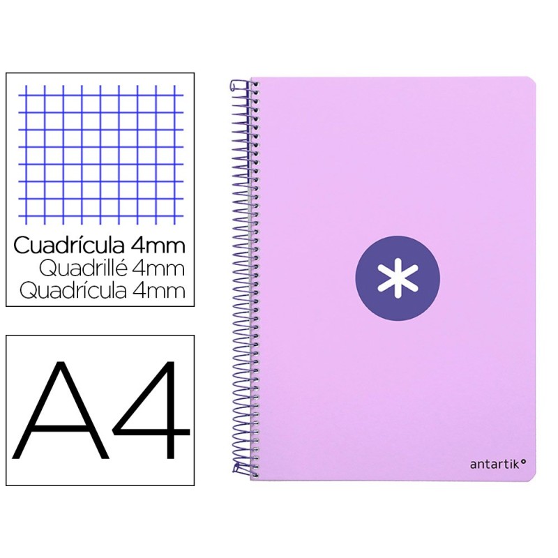 Cuaderno espiral a4 antartik tapa dura 80h 90gr cuadro 4mm con margen color lavanda Cuaderno espiral a4 antartik tapa dura 80h 90gr cuadro 4mm con margen color lavanda