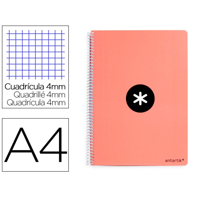 Cuaderno espiral a4 antartik tapa dura 80h 90gr cuadro 4mm con margen color coral Cuaderno espiral a4 antartik tapa dura 80h 90gr cuadro 4mm con margen color coral