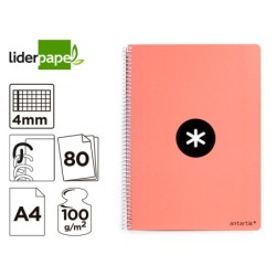 Cuaderno espiral a4 antartik tapa dura 80h 90gr cuadro 4mm con margen color coral