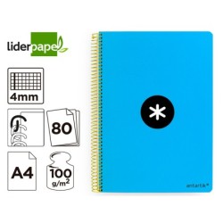 Cuaderno espiral a4 antartik tapa dura 80h 90gr cuadro 4mm con margen color azul