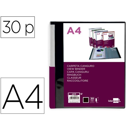 Carpeta liderpapel 30 fundas canguro pp din a4 negro opaco portada y lomo personalizable