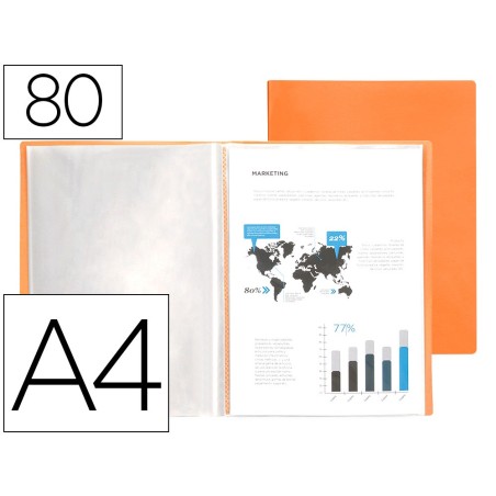 Carpeta liderpapel escaparate 80 fundas polipropileno din a4 naranja fluor opaco