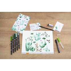 Set watercoloring tombow greenery 9 piezas