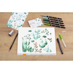 Set watercoloring tombow greenery 9 piezas