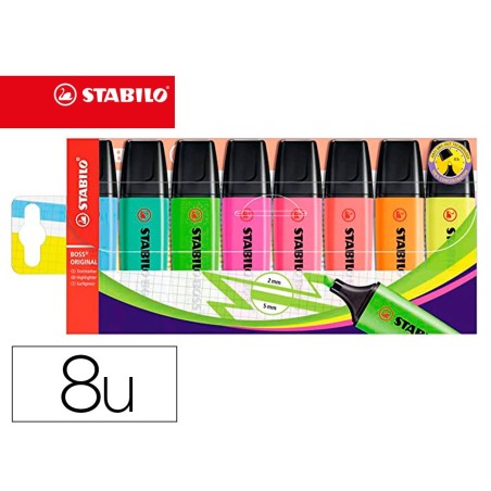 Rotulador stabilo boss fluorescente 70 estuche de 8 unidades colores surtidos