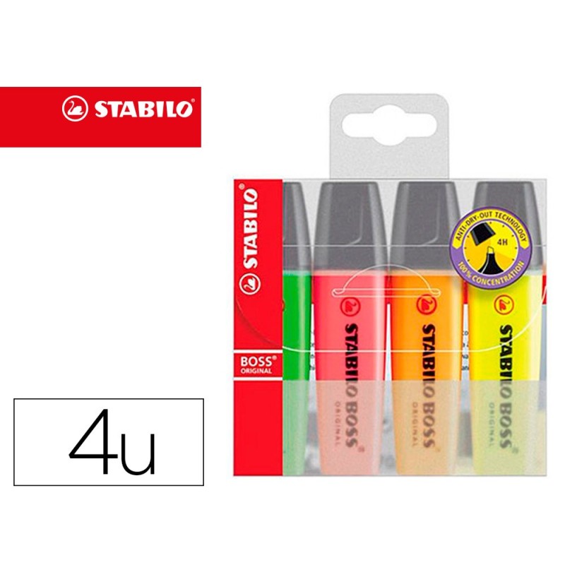Rotulador stabilo boss fluorescente 70 estuche de 4 unidades colores surtidos
