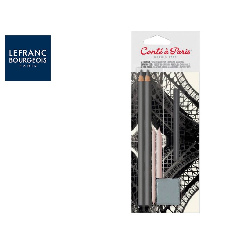Set de dibujo conte a paris blister de 2 lapices 2h/6b  1 barra carbon comprimido  2 difuminos  1 goma miga pan