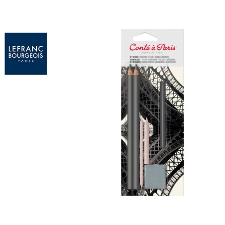 Set de dibujo conte a paris blister de 2 lapices 2h/6b  1 barra carbon comprimido  2 difuminos  1 goma miga pan