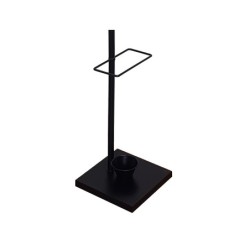 Perchero metalico q-connect negro con detalles de madera 6 colgadores y paraguero 174x28,5 cm