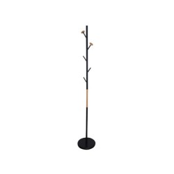Perchero metalico q-connect negro con detalles de madera 5 colgadores 177x28,5 cm