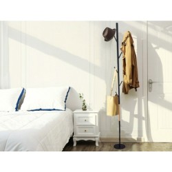 Perchero metalico q-connect negro con detalles de madera 5 colgadores 177x28,5 cm