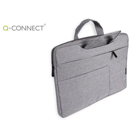 Funda para portatil q-connect 15,6\ con asas retractiles cremallera 3 bolsillos exteriores gris