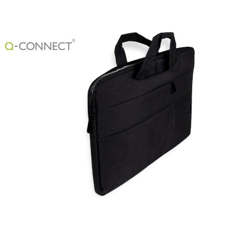 Funda para portatil q-connect 15,6\ con asas retractiles cremallera 3 bolsillos exteriores negro
