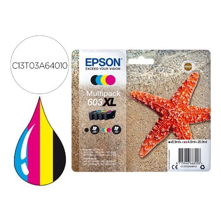 Ink-jet epson 603xl xp-2100 / 2105 / 3100 / 4100 / wf-2810 / 2830 / 2835 / 2850 multipack 4 colores negro