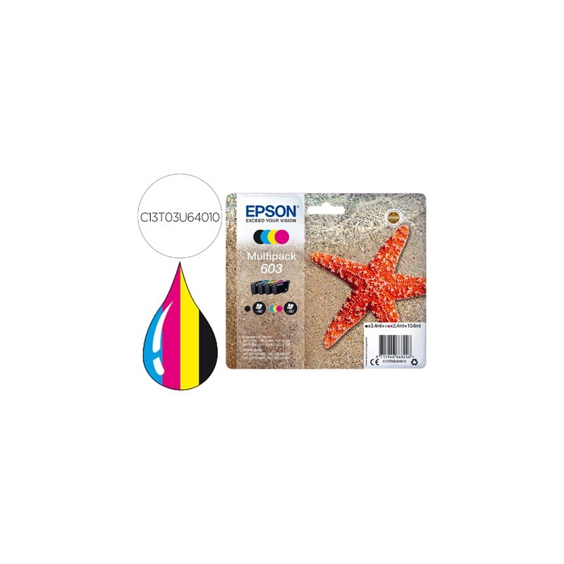 Ink-jet epson 603 xp-2100 / 2105 / 3100 / 4100 / wf-2810 / 2830 / 2835 / 2850 multipack 4 colores negro
