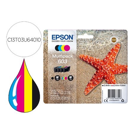 Ink-jet epson 603 xp-2100 / 2105 / 3100 / 4100 / wf-2810 / 2830 / 2835 / 2850 multipack 4 colores negro