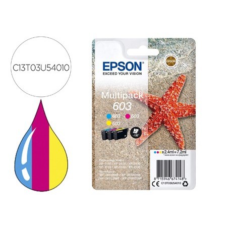 Ink-jet epson 603 xp-2100 / 2105 / 3100 / 4100 / wf-2810 / 2830 / 2835 / 2850 multipack 3 colores amarillo