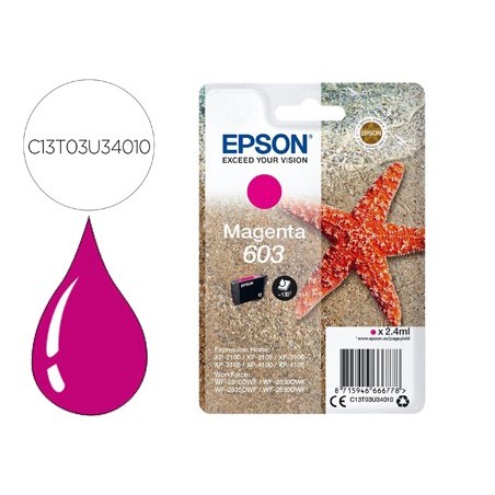 Ink-jet epson 603 xp-2100 / 2105 / 3100 / 4100 / wf-2810 / 2830 / 2835 / 2850 magenta 130 paginas