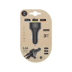 Cargador tech one tech 2.4 coche mechero doble para iphone / usb micro / type-c color negro