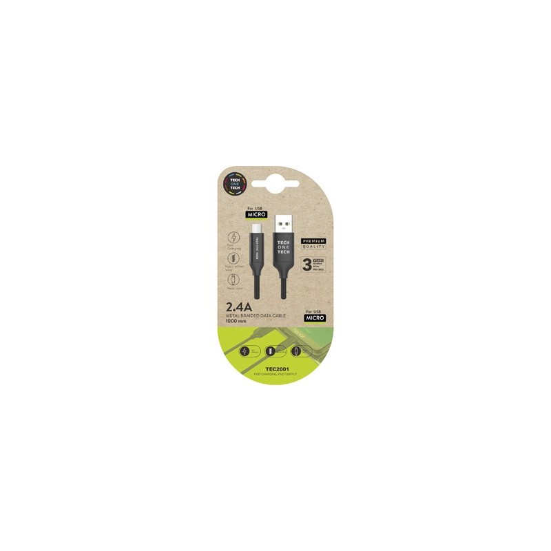 Cable usb 2.4 tech one tech braided nylon tipo usb android micro usb longitud 1 mt color negro