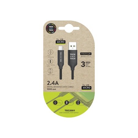 Cable usb 2.4 tech one tech braided nylon tipo usb android micro usb longitud 1 mt color negro