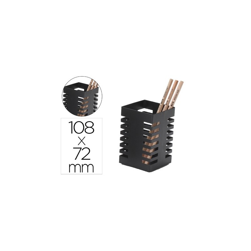 Cubilete portalapices q-connect negro metal cuadrado 72x108 mm