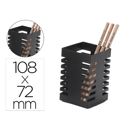 Cubilete portalapices q-connect negro metal cuadrado 72x108 mm