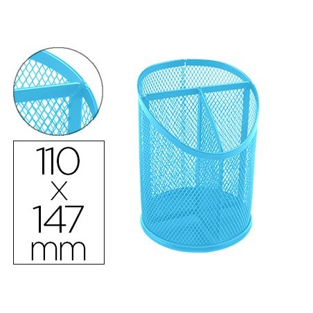Cubilete portalapices q-connect turquesa metal rejilla con 3 compartimentos diametro 110 mm alto 147 mm
