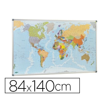 Mapa mural faibo planisfero politico magnetico marco de aluminio con cantoneras de proteccion 84x140 cm