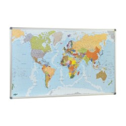 Mapa mural faibo planisfero politico magnetico marco de aluminio con cantoneras de proteccion 84x140 cm